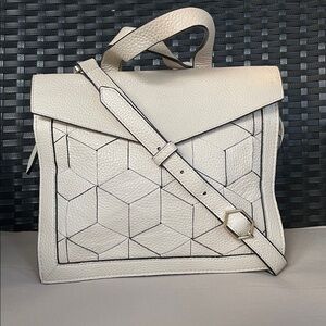 Welden Voyager Small Flap Satchel Cement Colored Pebbled Leather Crossbody Bag